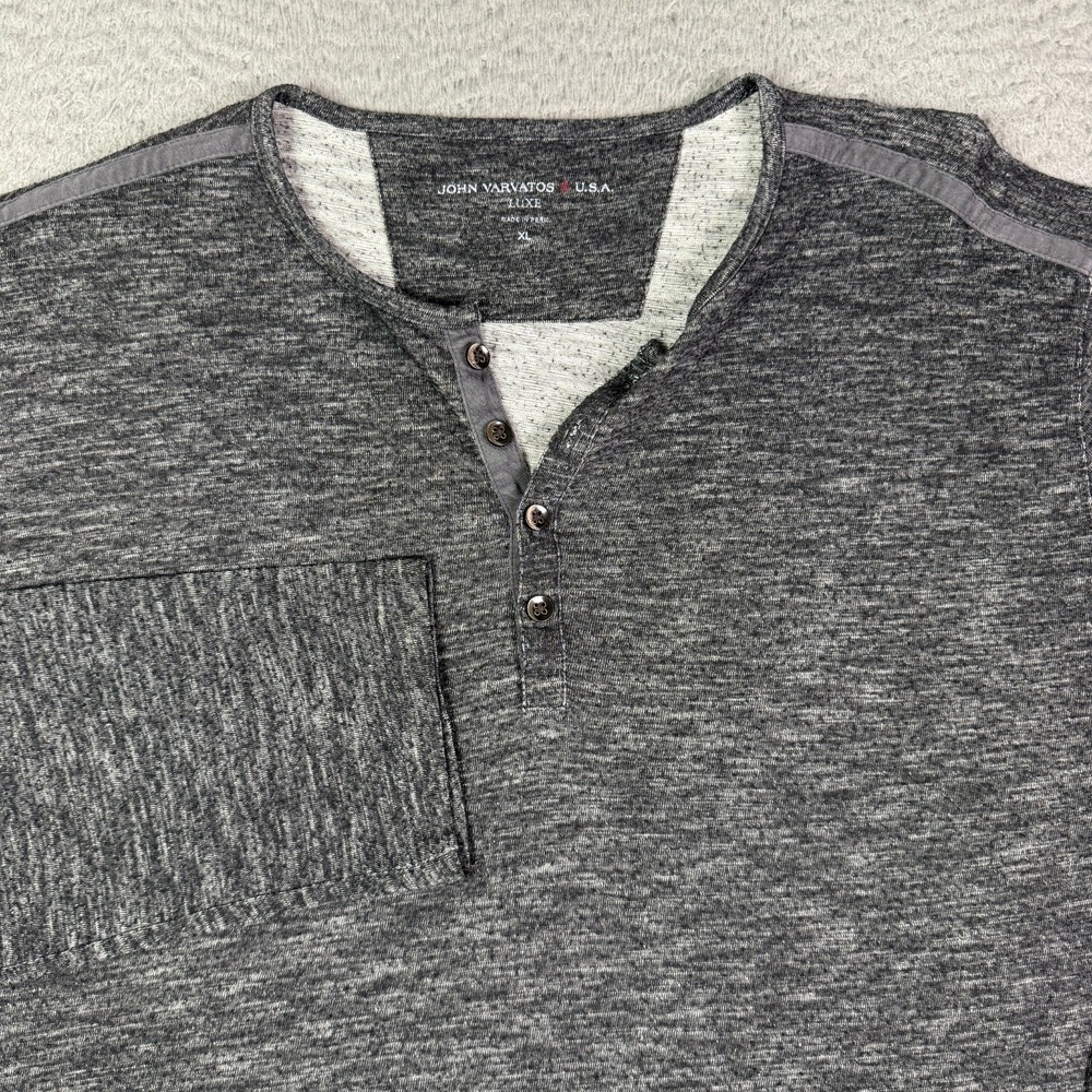 John Varvatos Shirt Mens XL Gray Luxe Heathered Henley Lightweight Cotton